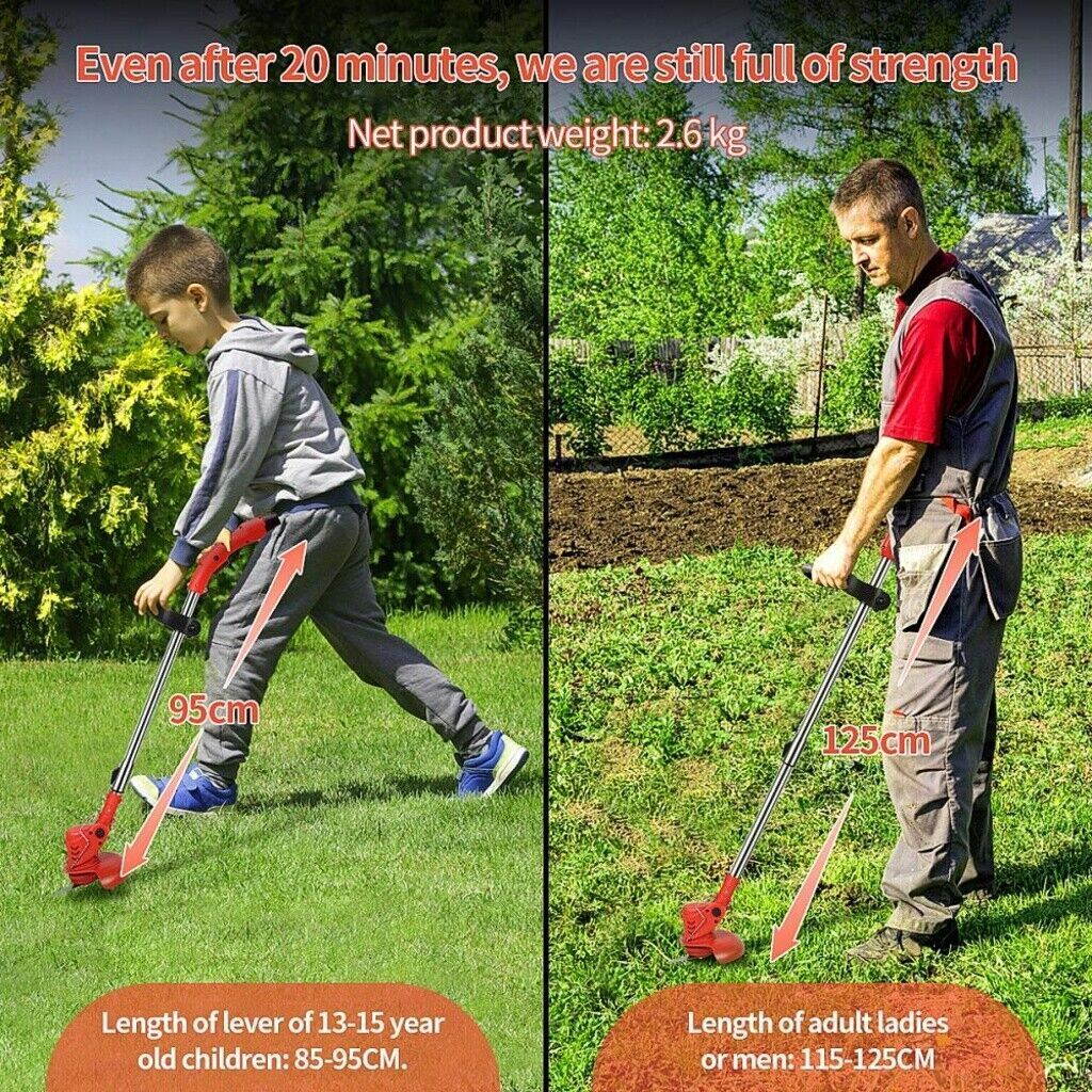 12V Electric Cordless Grass Trimmer Strimmer Garden Edger Cutter With 2 Battery